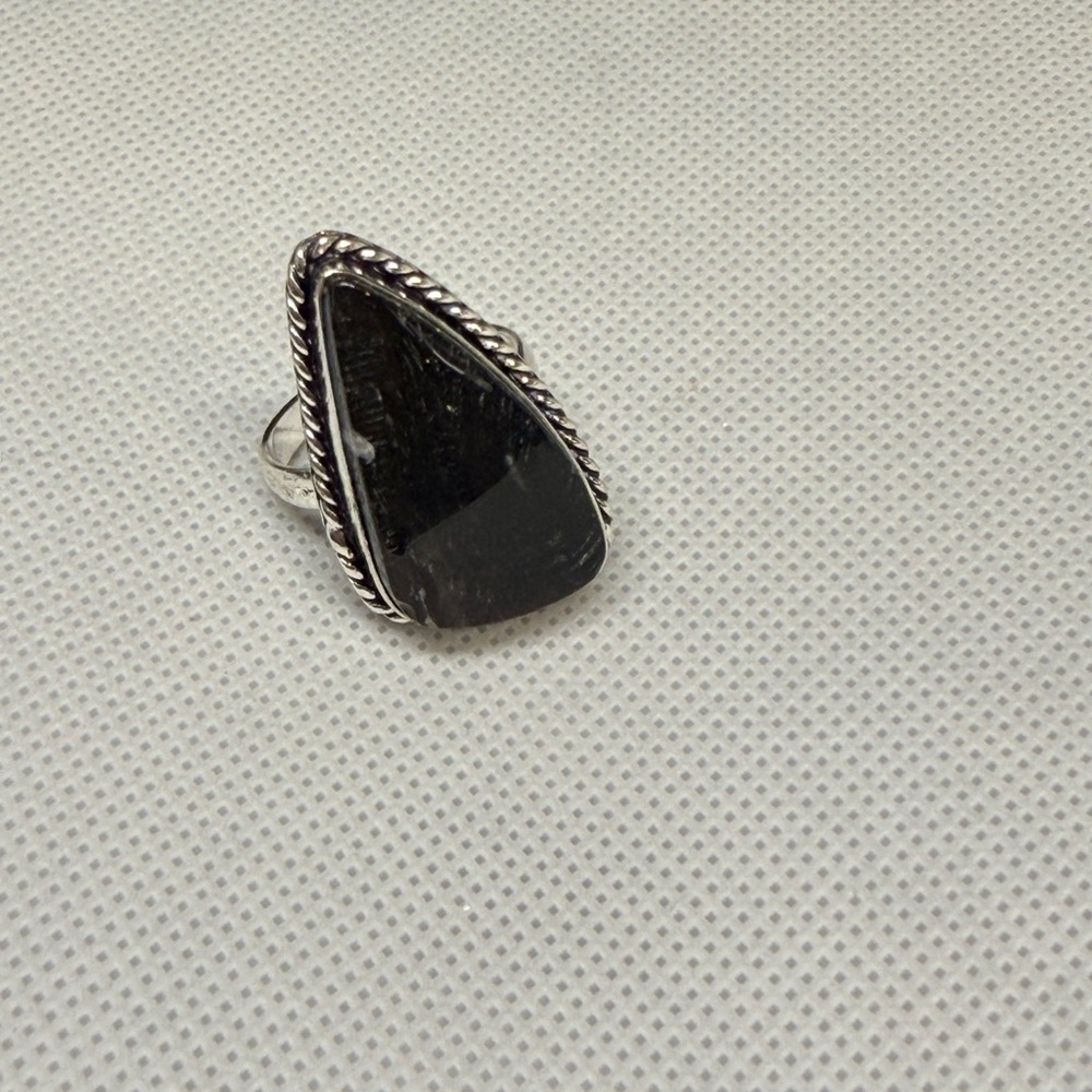 Large Sterling Silver Black Stone Statement Ring … - image 1
